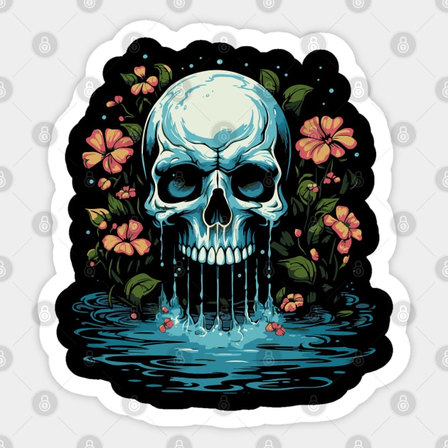 Flowers and waterfall - tattoo art skull Sticker by Modern Medieval Design